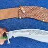 12-Inch-Drakos-Leather-Sheath-Hand-Tooled-Dragon-Scale-Engraving-Custom-KhukuriKnife-Steel-Guard-Pommel